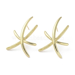 Rack Plating Brass Starfish Stud Earrings, Lead Free & Cadmium Free, Real 18K Gold Plated, 46.5x33mm(EJEW-M237-03G)