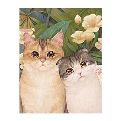 Lovely Cat Flower 5D Diamond Painting Kits for Adults Kids, DIY Full Drill Diamond Art Kit, Cartoon Picture Arts and Crafts for Beginners, Yellow Green, 400x300mm(PW-WG60155-01)