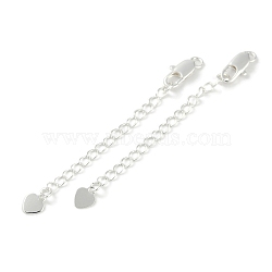 Brass Ends with Chains, Heart, 925 Sterling Silver Plated, 70mm, Hole: 2.5mm(KK-P283-35S)