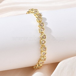Heart Brass Micro Pave Clear Cubic Zirconia Link Chain Bracelets for Women, Long-Lasting Plated, Rack Plating, Cadmium Free & Lead Free, Real 18K Gold Plated, 7.09 inch(18cm)(BJEW-C156-07C-G)