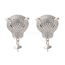 Cubic Zirconia 925 Sterling Silver Stud Earring Findings for Women, Real Platinum Plated, Leopard, Clear, 22x14mm, Pin: 10.5x0.8/0.5mm(STER-M092-09P-02)