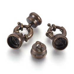 Brass Spring Ring Clasps Sets, with Cord Ends, Nickel Free, Antique Bronze, 15x4mm, Hole: 9mm(X-KK-N0036-AB-NF)