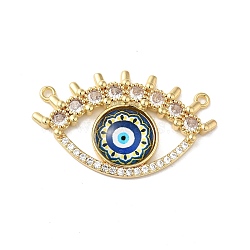 Rack Plating Brass Pave Clear Cubic Zirconia & Glass Pendants, Eye Charms, Real 18K Gold Plated, Cadmium Free & Lead Free, Long-Lasting Plated, Dark Blue, 23x38x5mm, Hole: 1.2mm(KK-G504-23G-01)