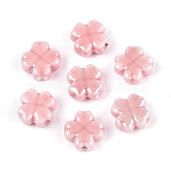 Handmade Porcelain Beads, Four Leaf Clover, Bright Glazed Porcelain, Pink, 11.5~12x11.5~12x5.5~6mm, Hole: 1.8~2mm(PORC-Z001-01A-01)