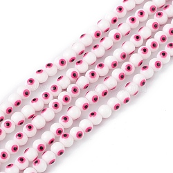 Baking Painted Glass Beads, Round with Evil Eye, Deep Pink, 6x5mm, Hole: 1.2mm, about 63~68pcs/strand, 13.70~15.04(34.8~38.2cm)(DGLA-C001-02C)