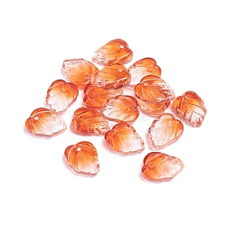 Autumn Theme Two-Tone Transparent Glass Charms, Leaf, Dark Orange, 13.5x10.5x3.5mm, Hole: 1.2mm(X-GLAA-H016-15O)