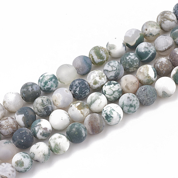 Natural Tree Agate Beads Strands, Frosted, Round, 8~8.5mm, Hole: 1mm, about 47pcs/strand, 15.5 inch