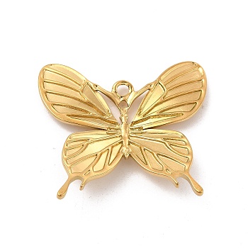 Ion Plating(IP) 304 Stainless Steel Pendants, Butterfly Charm, Real 18K Gold Plated, 31.5x36x3.5mm, Hole: 2mm