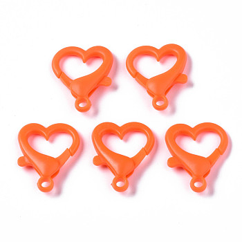 Opaque Acrylic Lobster Claw Clasps, Heart, Orange Red, 26.5x22x6.5mm, Hole: 3mm