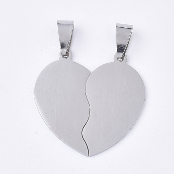 201 Stainless Steel Split Pendants, for Lovers, Heart with Heart, Stainless Steel Color, 29x30x1mm, Hole: 8x4mm