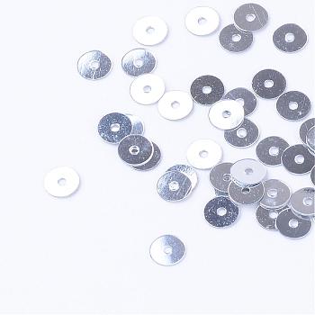 Ornament Accessories Plastic Paillette Beads, Sequins Beads, Disc, Silver, 6x0.2mm, Hole: 1mm, about 30000pcs/500g