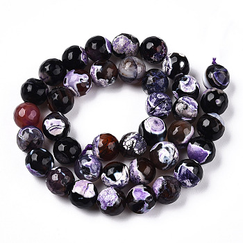 Natural Fire Crackle Agate Bead Strands, Dyed, Faceted, Round, Dark Orchid, 10mm, Hole: 1mm, about 38pcs/strand, 14.9 inch