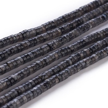 Natural Black Larvikite Beads Strands, Heishi Beads, Flat Round/Disc, 4~4.5x2.5mm, Hole: 0.7mm, about 167pcs/strand, 15.43 inch(39.2cm)