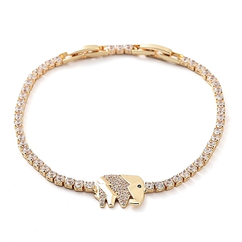 Golden Brass Link Bracelet, with Cubic Zirconia Tennis Chains, Long-Lasting Plated, Elephant, 7-7/8 inch(20cm)