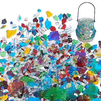 Glass Mosaic Cabochons, Unpolished Mosaic Chip, Mixed Color, 5~28x4~26.5x3mm, about 100g/bag