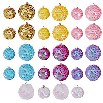 28Pcs 14 Style Sparkly Paillette Plastic Pendant Decorations, Ball Shape, Mixed Color, 2pcs/style