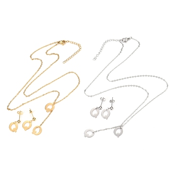 304 Stainless Steel Jewelry Sets, Cable Chains Pendant Necklaces and Stud Earrings, with Lobster Claw Clasps and Ear Nuts, Alphabet, Golden & Stainless Steel Color, Letter.Q, 17.71 inch(45cm),  12x10x0.5mm, Pin: 0.8mm
