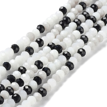 Glass Beads Strands, Faceted, Rondelle, Black, 6x5mm, Hole: 1mm, about 85~88pcs/strand, 16.1~16.5 inch(41~42cm)