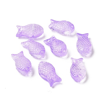 Transparent Spray Painted Glass Beads, Fish, Medium Orchid, 15x8x5mm, Hole: 1mm