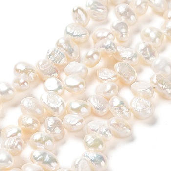 Natural Keshi Pearl Beads Strands, Cultured Freshwater Pearl, Grade 4A, Baroque Pearls, Rice, Antique White, 7~10x5~6.5x4~4.5mm, Hole: 0.7mm, about 69~74pcs/strand, 13.78''(35cm)