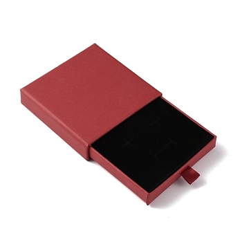 Paper Drawer Boxes, with Black Sponge Inside, for Bracelets, Earrings, Necklace Storage, Square, FireBrick, 7.8~8x8x1.7~1.75cm