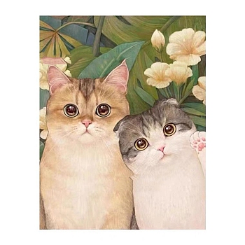 Lovely Cat Flower 5D Diamond Painting Kits for Adults Kids, DIY Full Drill Diamond Art Kit, Cartoon Picture Arts and Crafts for Beginners, Yellow Green, 400x300mm