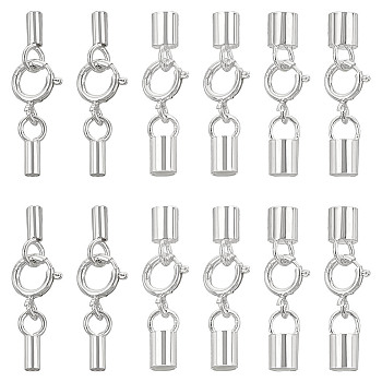 12Pcs 3 Styles 925 Sterling Silver Spring Ring Clasps, with 24Pcs Cord Ends, with 925 Stamp, Silver, 18~20mm, 4Pcs/style