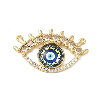 Rack Plating Brass Pave Clear Cubic Zirconia & Glass Pendants, Eye Charms, Real 18K Gold Plated, Cadmium Free & Lead Free, Long-Lasting Plated, Dark Blue, 23x38x5mm, Hole: 1.2mm