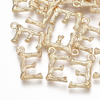 Brass Pendants, Letter, Real 18K Gold Plated, Letter.E, 16x10x2mm, Hole: 1.5mm