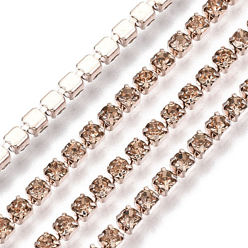 Electrophoresis Iron Rhinestone Strass Chains, Rhinestone Cup Chains, with Spool, Light Peach, SS6.5, 2~2.1mm, about 10yards/roll