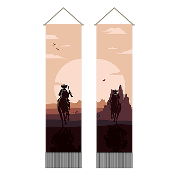 Polyester Wall Hanging Tapestry, for Bedroom Living Room Decoration, Rectangle, West Cowboy, 1160x330mm, 2pcs/set