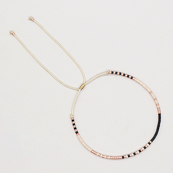 Glass Seed Braided Bead Bracelet, Adjustable Bracelet, Black, No Size