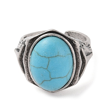 Oval Synthetic Turquoise Cuff Rings(RJEW-B107-13AS-01)-3