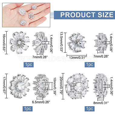 4Pcs 4 Style 1-Hole Brass Micro Pave Cubic Zirconia Shank Buttons(BUTT-NB0001-52)-2