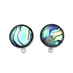 304 Stainless Steel Pave Natural Paua Shell Stud Earring Findings, Flat Round, Stainless Steel Color, 18x15mm, Hole: 1.6mm, Pin: 1mm(X-STAS-Z125-10P)