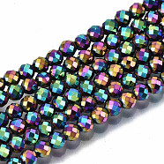 Rainbow Electroplate Non-magnetic Synthetic Hematite Beads Strands, Round, Faceted, Multi-color Plated, 3mm, Hole: 0.8mm, about 137~139pcs/strand, 15.55 inch~15.67 inch(39.5cm~39.8cm)(G-T114-60A-M)