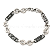 Two Tone 304 Stainless Steel Oval & Cross Link Chain Bracelet, Black, 8-7/8 inch(22.4cm), Wide: 9mm(BJEW-B078-24BP)