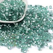 Glass Seed Beads, Silver Lined, Square, Cadet Blue, 3~4x3x3mm, Hole: 1.2mm, about 6300pcs/pound(SEED-M011-01A-13)