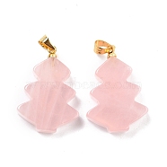 Natural Rose Quartz Pendants, with Golden Tone Brass Findings, Tree, 26~27x18.5~19x5.5mm, Hole: 5x4mm(G-A203-01B-G)