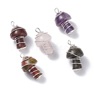 Natural Mixed Gemstone GuaSha Stone Pendants, with Eco-Friendly Copper Wire Wrapped, Mushroom, Silver, 28x17mm, Hole: 2.5mm(PALLOY-JF01251-01)