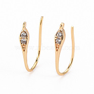 Brass Micro Pave Cubic Clear Zirconia Earring Hooks, with Horizontal Loop, Ear Wire, Nickel Free, Real 18K Gold Plated, 17.5x2.5mm, Hole: 0.8mm, 21 Gauge, Pin: 0.7mm(KK-S356-259-01-NF)