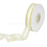 Solid Color Organza Ribbons, Golden Wired Edge Ribbon, for Party Decoration, Gift Packing, Old Lace, 1"(25mm), about 50yard/roll(45.72m/roll)(ORIB-E005-A13)
