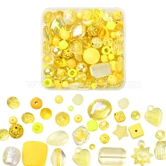 100G Acrylic Beads, Mixed Shapes, Yellow, 5.5~28x6~20x3~11mm, Hole: 1~5mm(SACR-YW0001-41B)