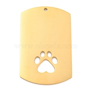Ion Plating(IP) 304 Stainless Steel Pendants, Stainless Steel Color, Rectangle Charm, Laser Cut, Paw Print, 45x28x1.5mm, Hole: 1.6mm(STAS-K270-25A-G)