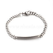 304 Stainless Steel Curb Link Chain ID Bracelets, Faceted, Stainless Steel Color, 7-1/4 inch(185mm), 5mm(STAS-M175-06P)