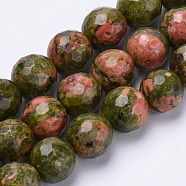 Natural Unakite Beads Strands, Faceted, Round, 10mm, Hole: 1.2mm, about 37pcs/strand, 15.3 inch(G-S281-14-10mm)