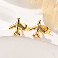 304 Stainless Steel Tiny Airplane Stud Earrings with 316 Stainless Steel Pins for Women, Golden, 8x8mm, Pin: 0.6mm(EJEW-J043-01G)