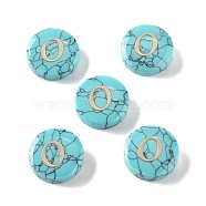 Synthetic Turquoise Beads, with Golden Tone Brass Slices, Flat Round with Letter, Letter O, 15x5.5mm, Hole: 1.4mm(G-A238-02O)