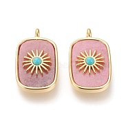 Natural Rhodochrosite & Synthetic Turquoise Pendants, with Real 18K Gold Plated Brass Findings, Long-lasting Plated, Rectangle with Sun, 27x16.8x6mm, Hole: 3mm(KK-P184-01A-01G)