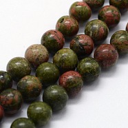 Natural Unakite Beads Strands, Round, 4mm, Hole: 0.6mm, about 95pcs/strand,  14.76 inch(37.5cm)(G-I199-08-4mm)